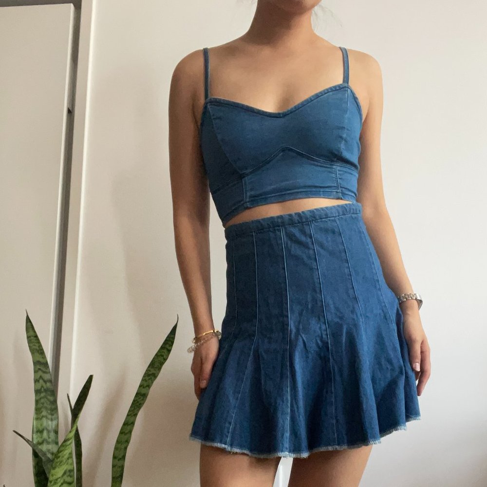 Zara / Bershka Matching Denim Cropped Skirt Co-ord Set XS
